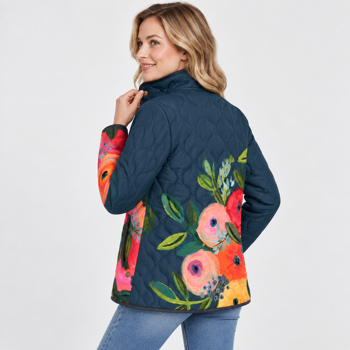 Elvane | Women's Quilted Jacket Vintage Floral Relaxed Fit Fall Coat