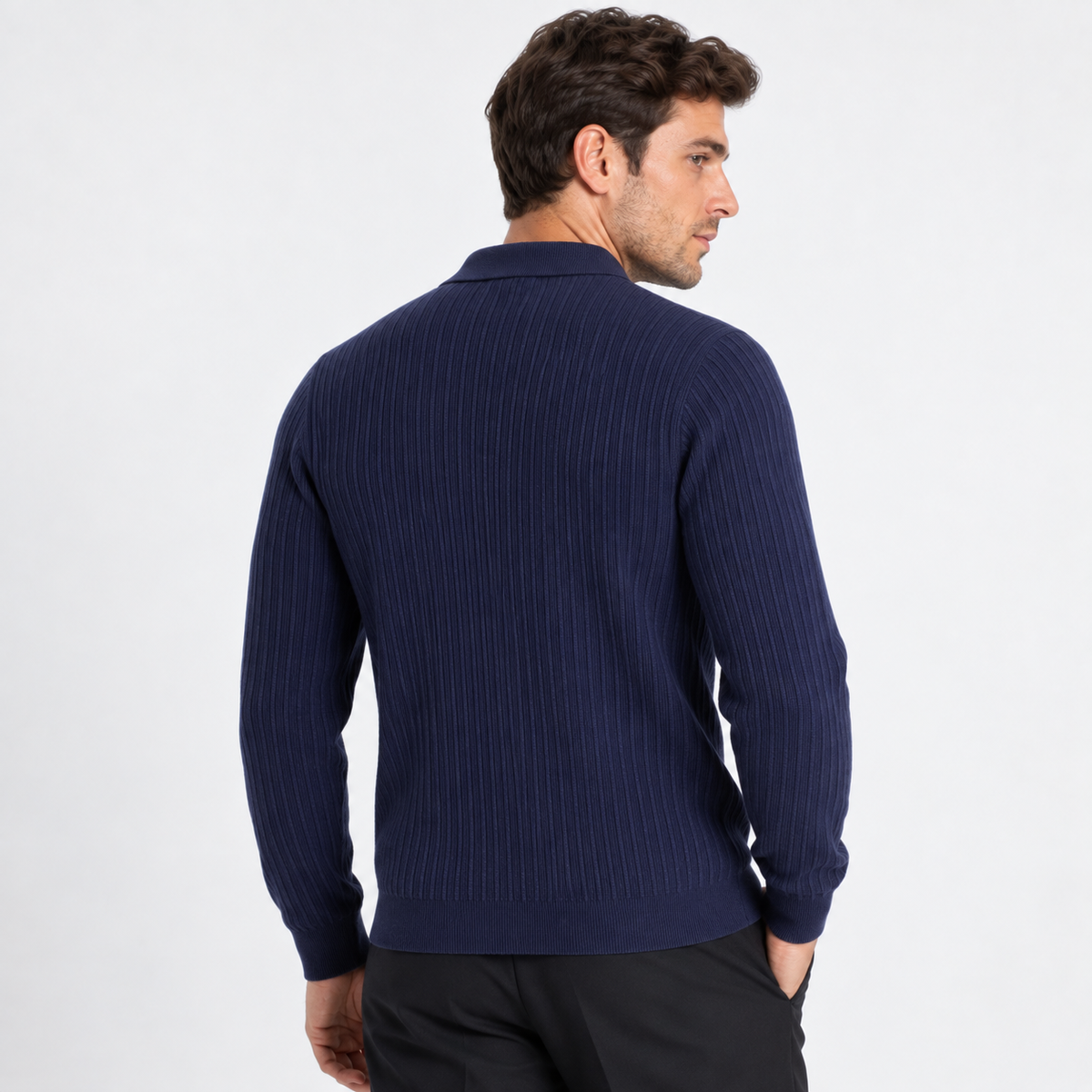 Elvane | Men's Knit Cardigan Ribbed Button Front Collared Sweater