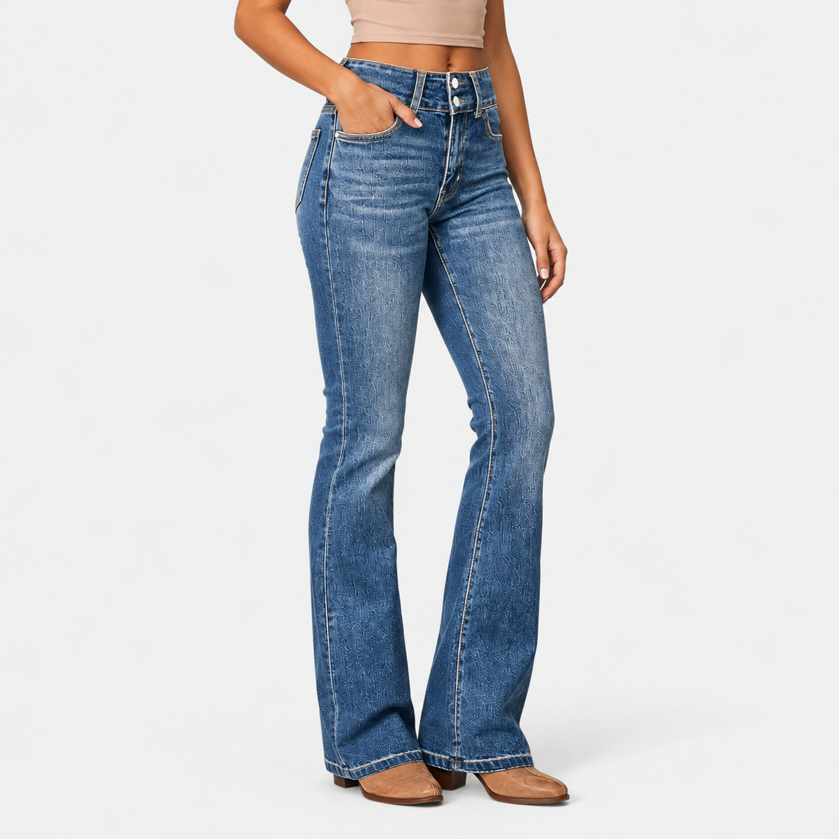 Elvane | Women's Flare Pants Stretch Fit Zipper Detail Dress Trousers