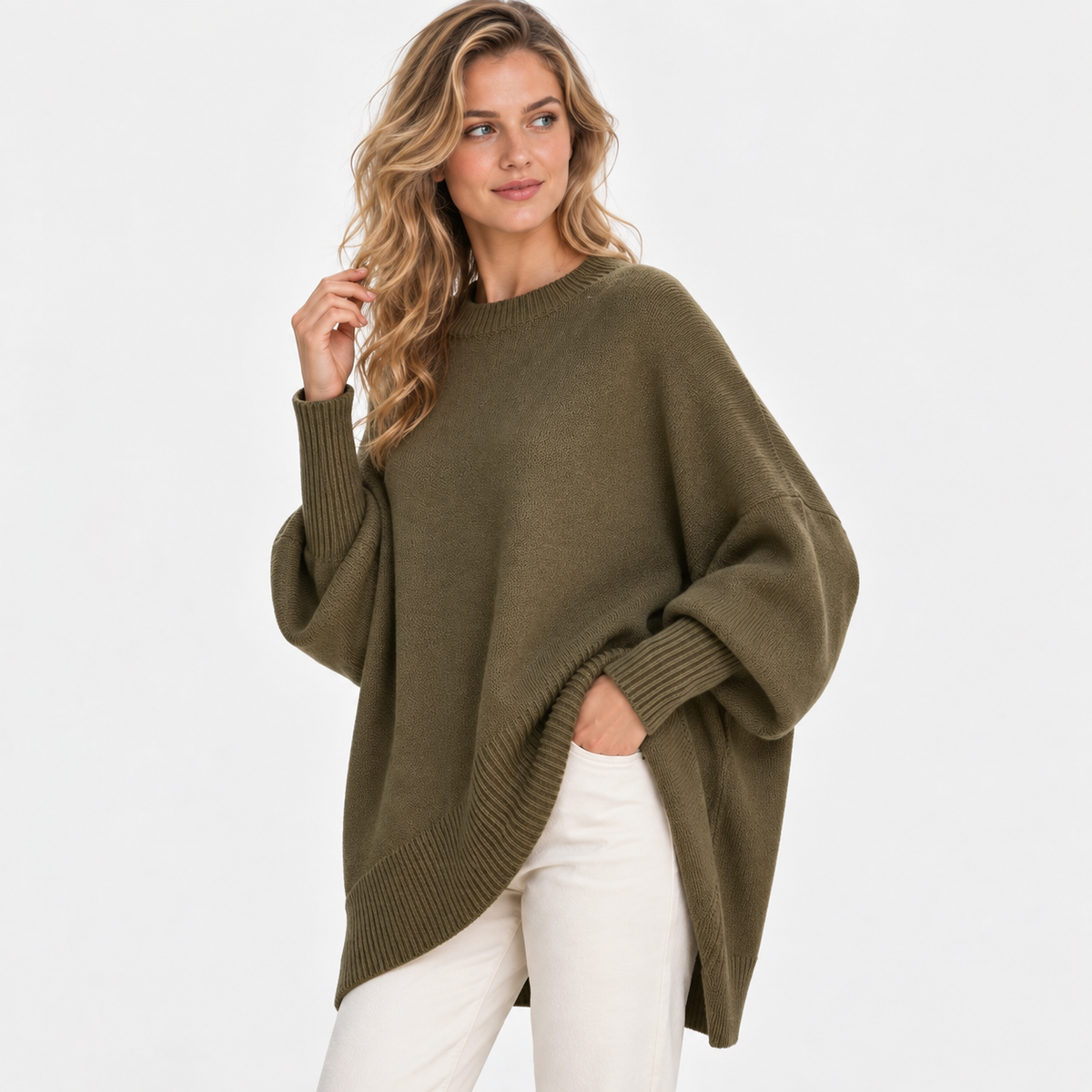 Elvane | Women's Oversized Sweater Wide Neck Draped Knit Pullover