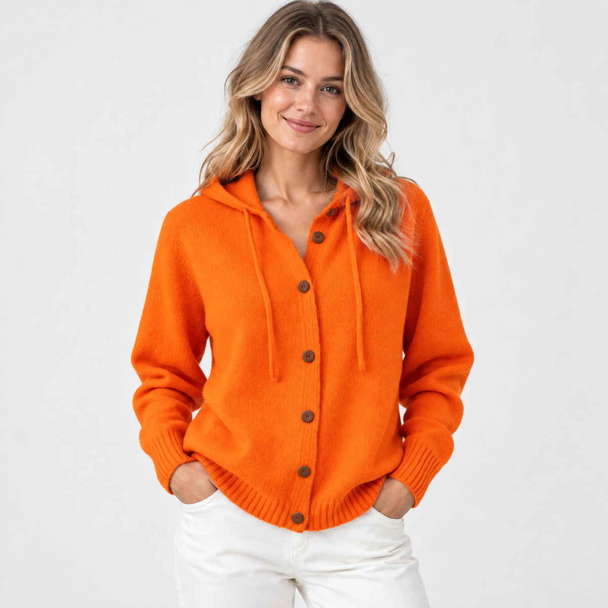 Elvane | Women's Hooded Cardigan Button Front Soft Knit Sweater