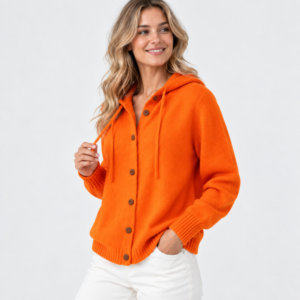 Elvane | Women's Hooded Cardigan Button Front Soft Knit Sweater