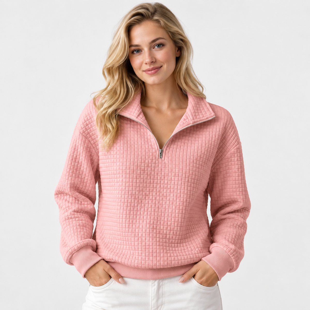 Elvane | Women's Half-Zip Pullover Cotton Blend Quilted Knit Top