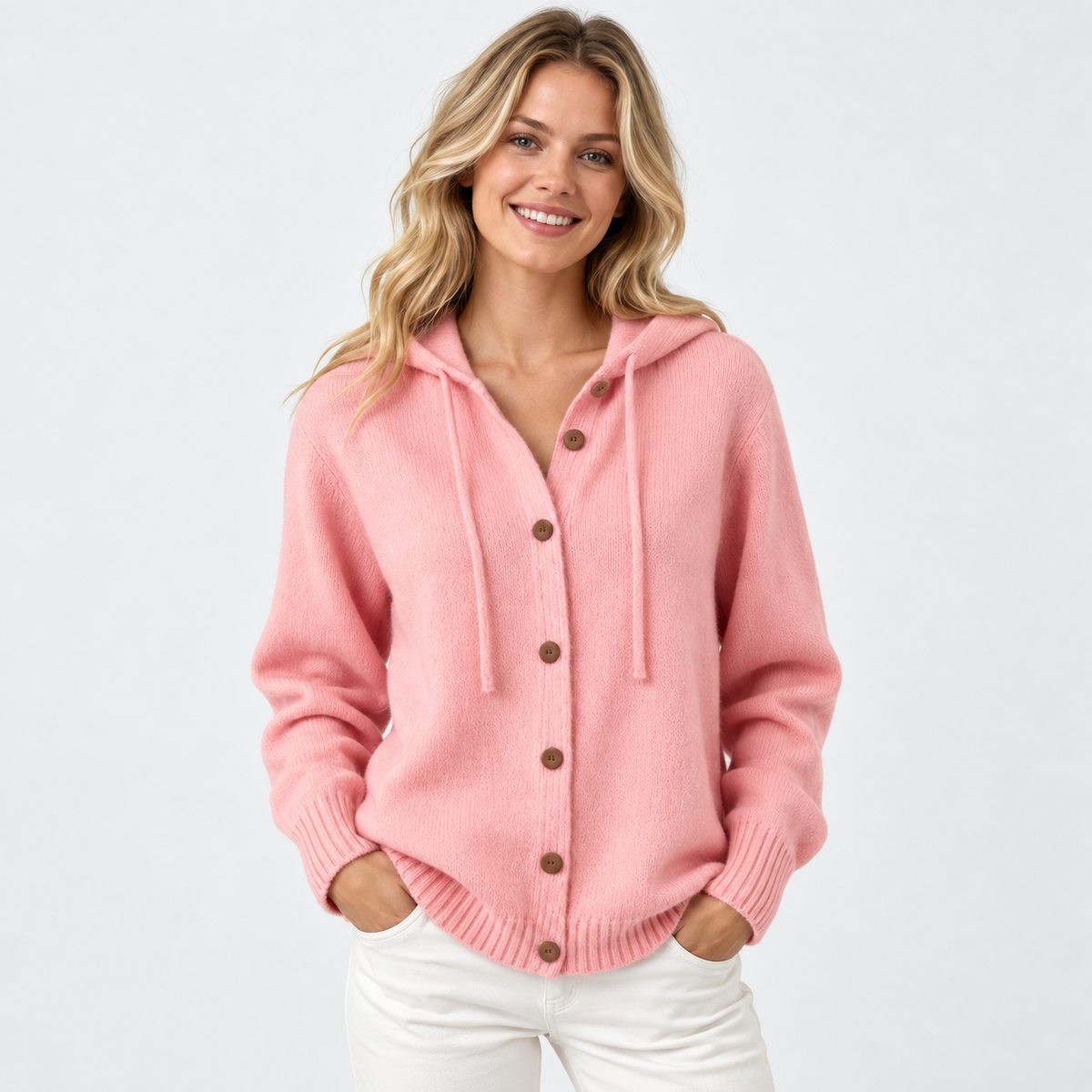 Elvane | Women's Hooded Cardigan Button Front Soft Knit Sweater