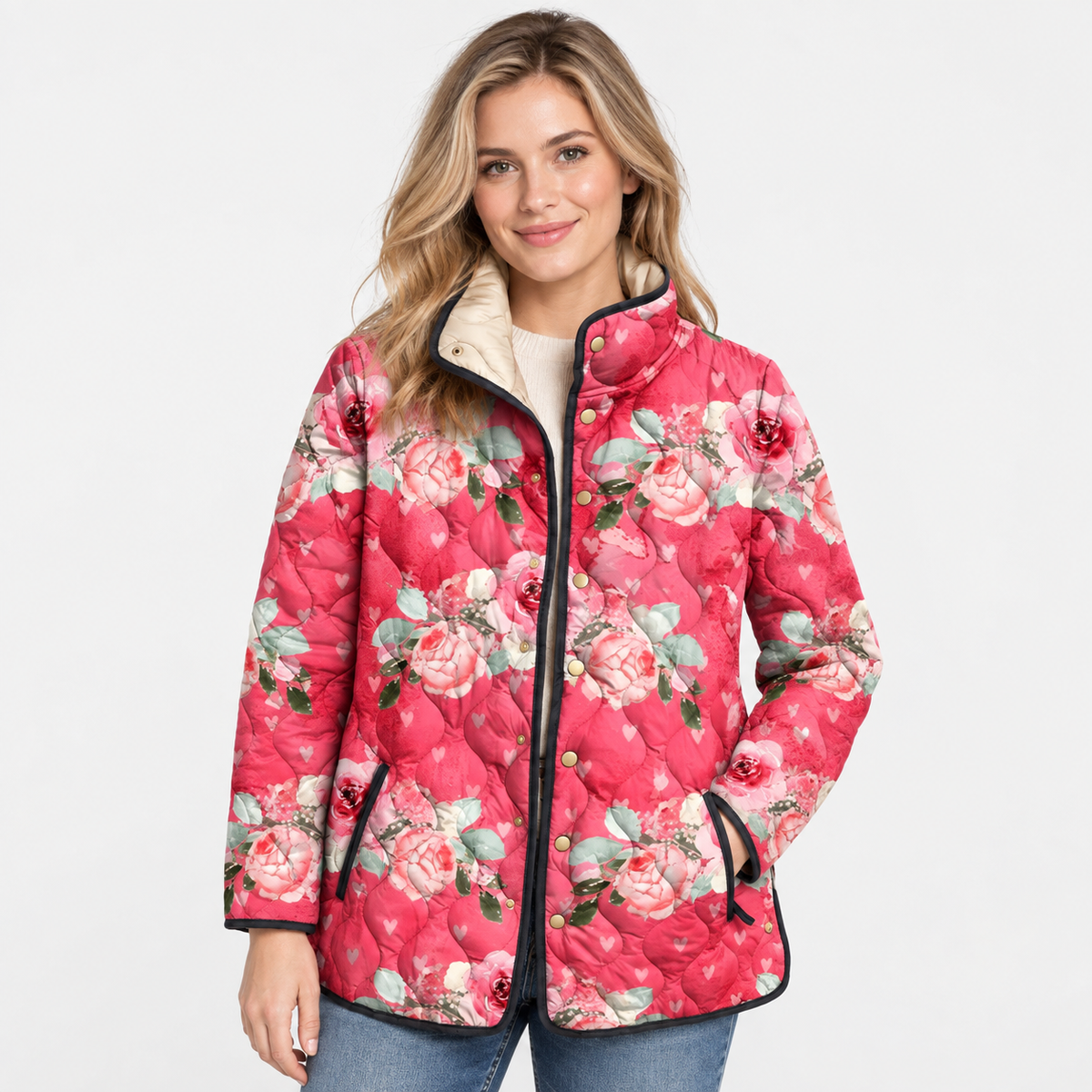Elvane | Women's Quilted Jacket Vintage Floral Relaxed Fit Fall Coat