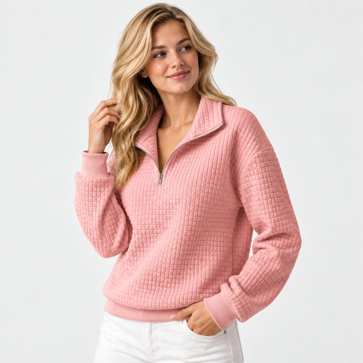 Elvane | Women's Half-Zip Pullover Cotton Blend Quilted Knit Top
