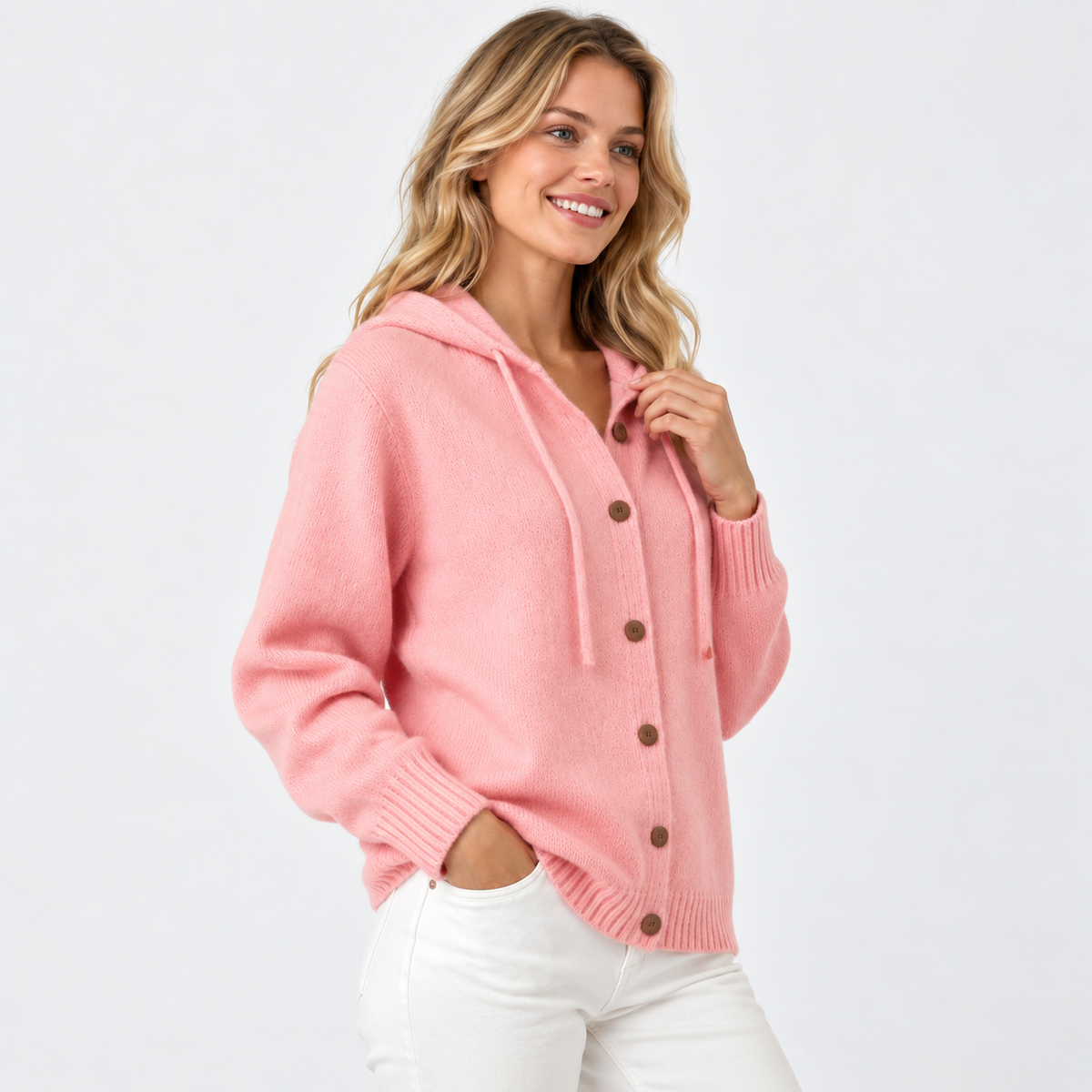 Elvane | Women's Hooded Cardigan Button Front Soft Knit Sweater