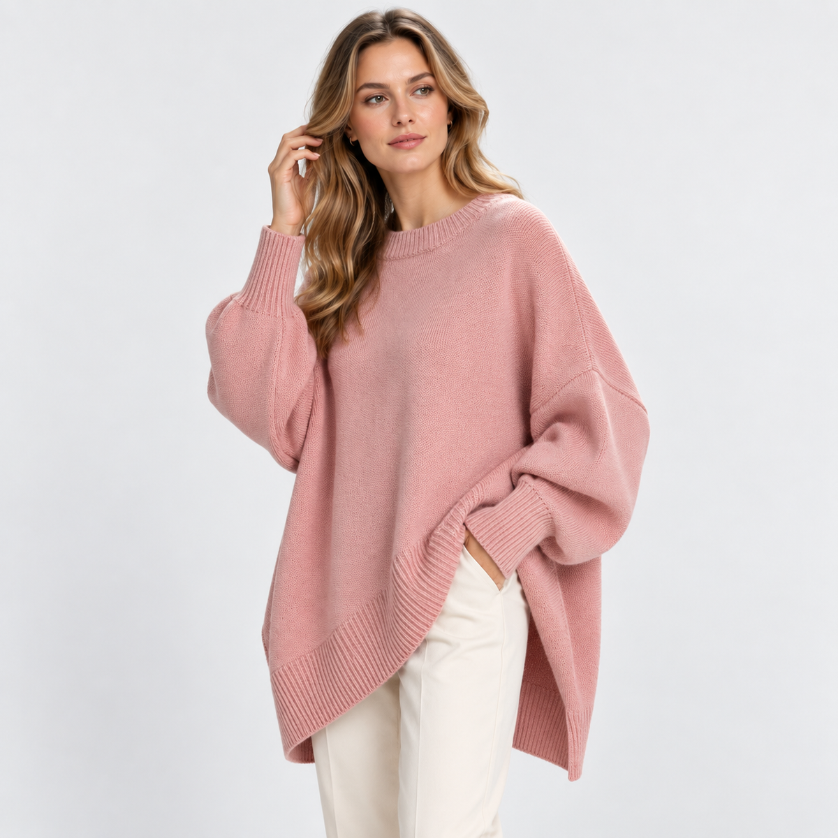 Elvane | Women's Oversized Sweater Wide Neck Draped Knit Pullover