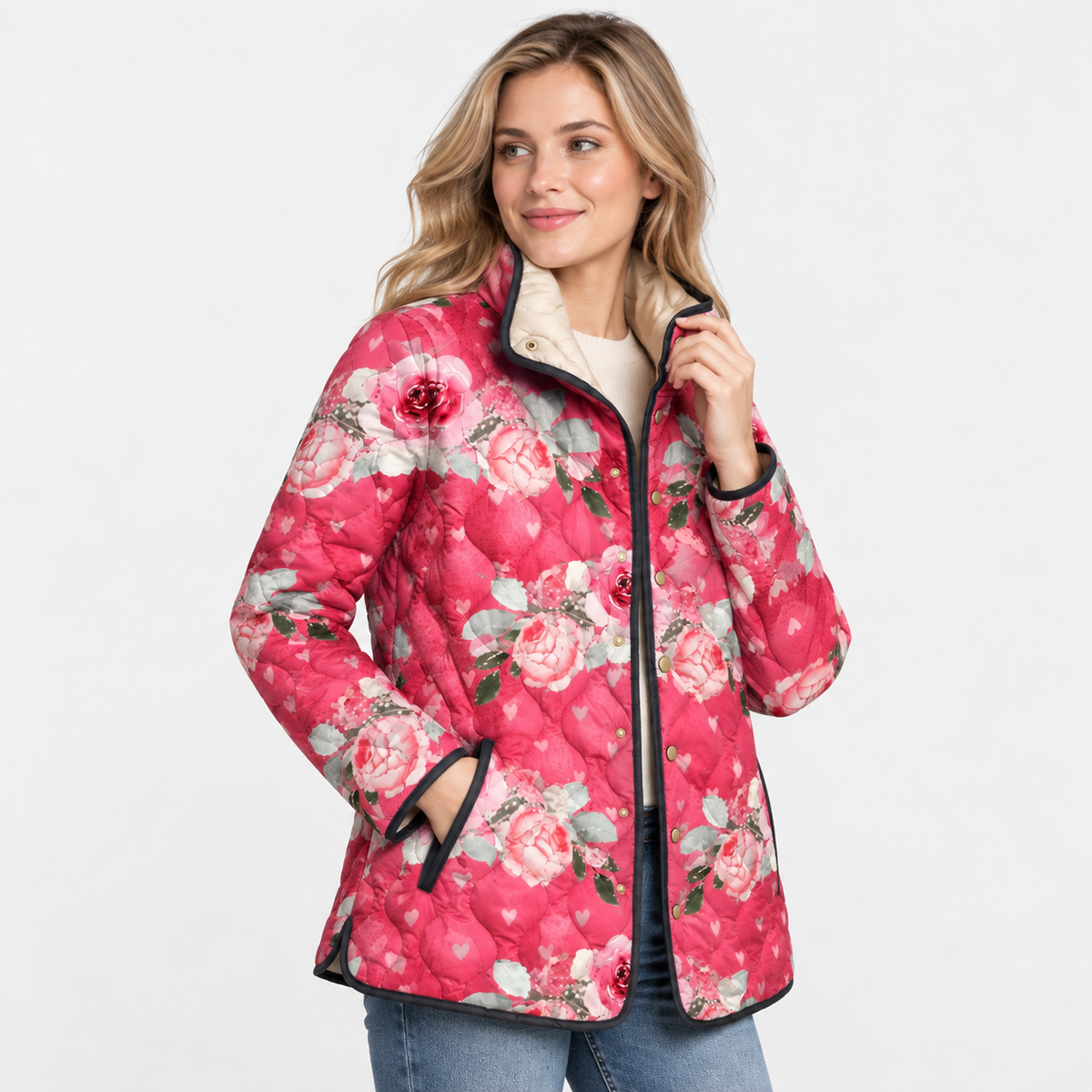 Elvane | Women's Quilted Jacket Vintage Floral Relaxed Fit Fall Coat