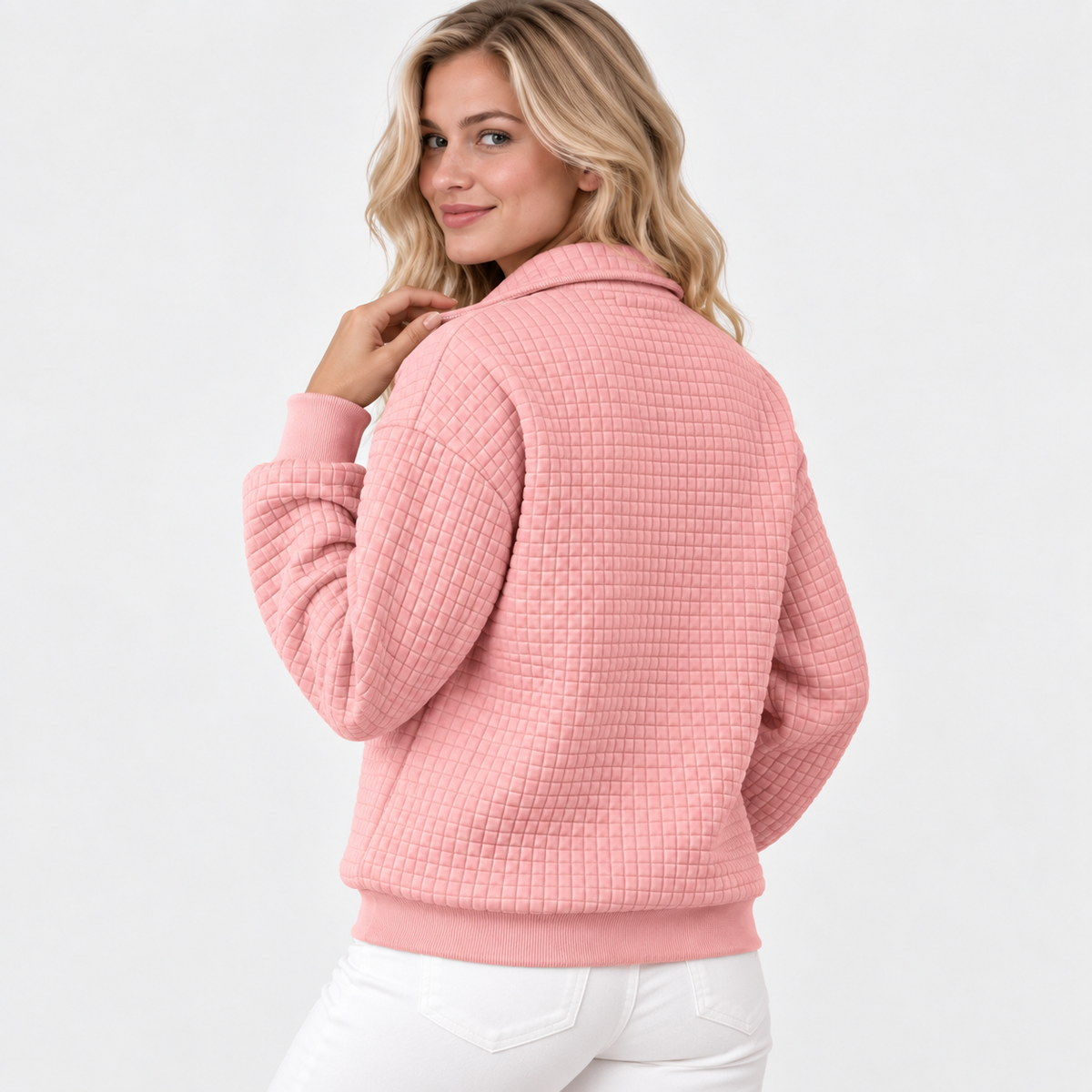 Elvane | Women's Half-Zip Pullover Cotton Blend Quilted Knit Top