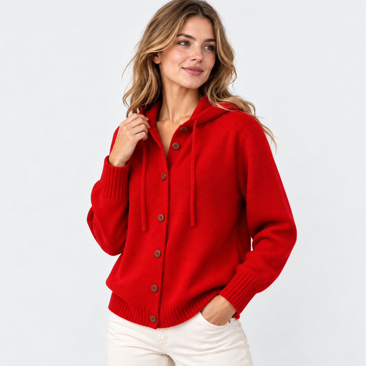 Elvane | Women's Hooded Cardigan Button Front Soft Knit Sweater