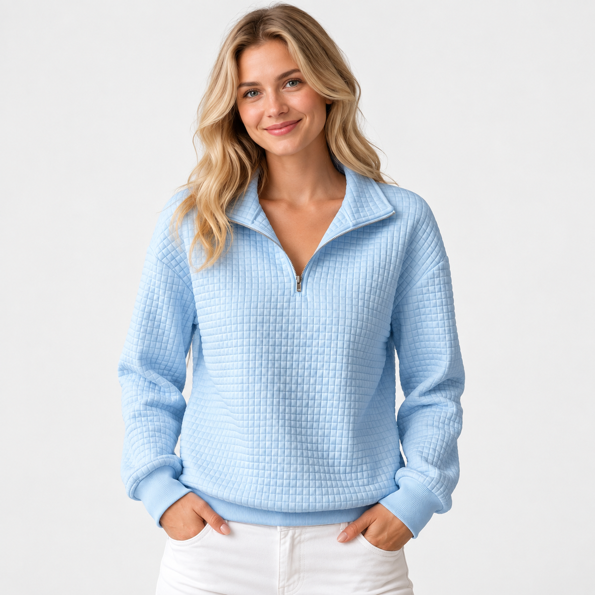 Elvane | Women's Half-Zip Pullover Cotton Blend Quilted Knit Top