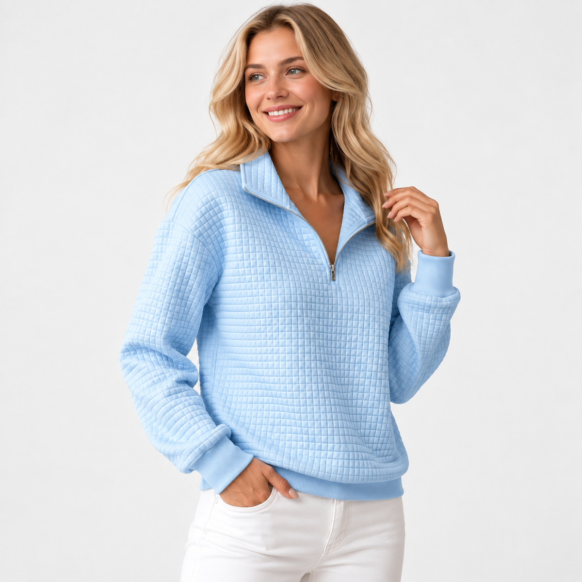 Elvane | Women's Half-Zip Pullover Cotton Blend Quilted Knit Top