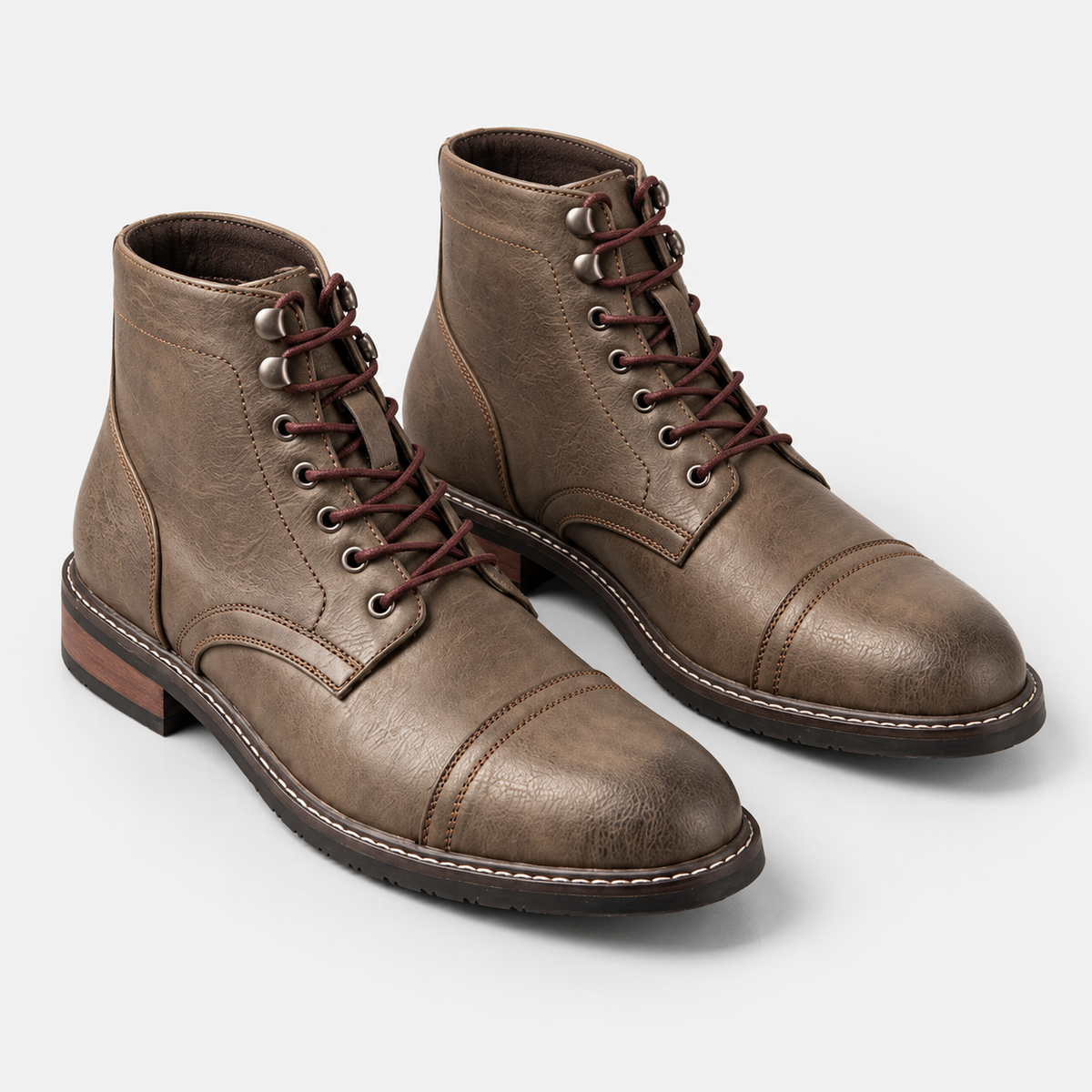 Elvane | Men's Lace-Up Boots Faux Leather Cap Toe Ankle Boots