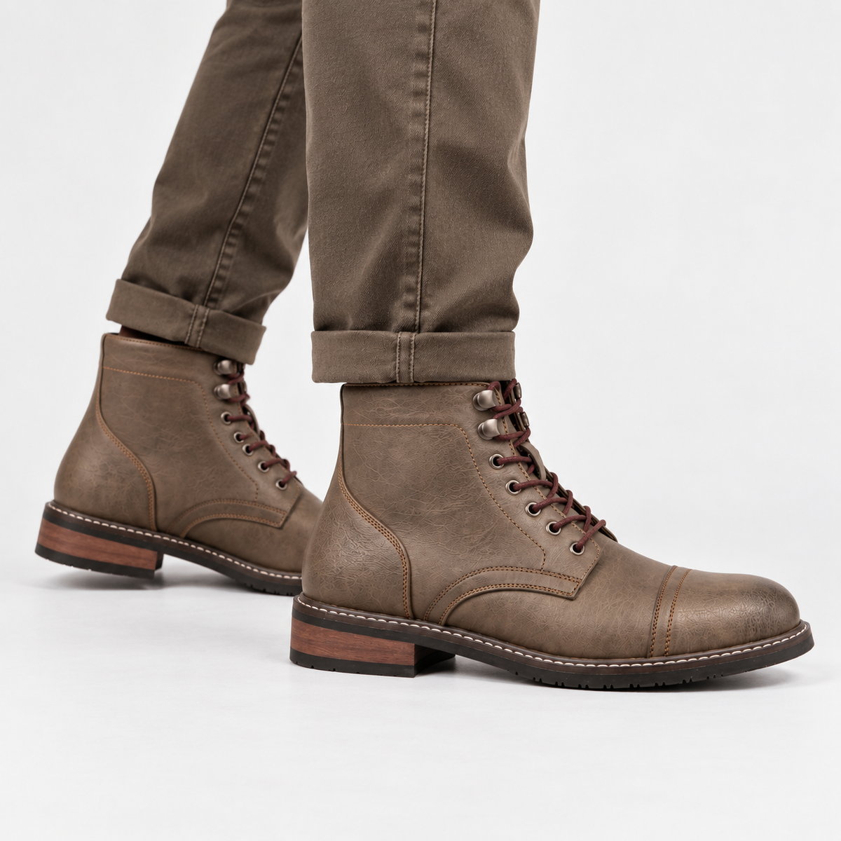 Elvane | Men's Lace-Up Boots Faux Leather Cap Toe Ankle Boots