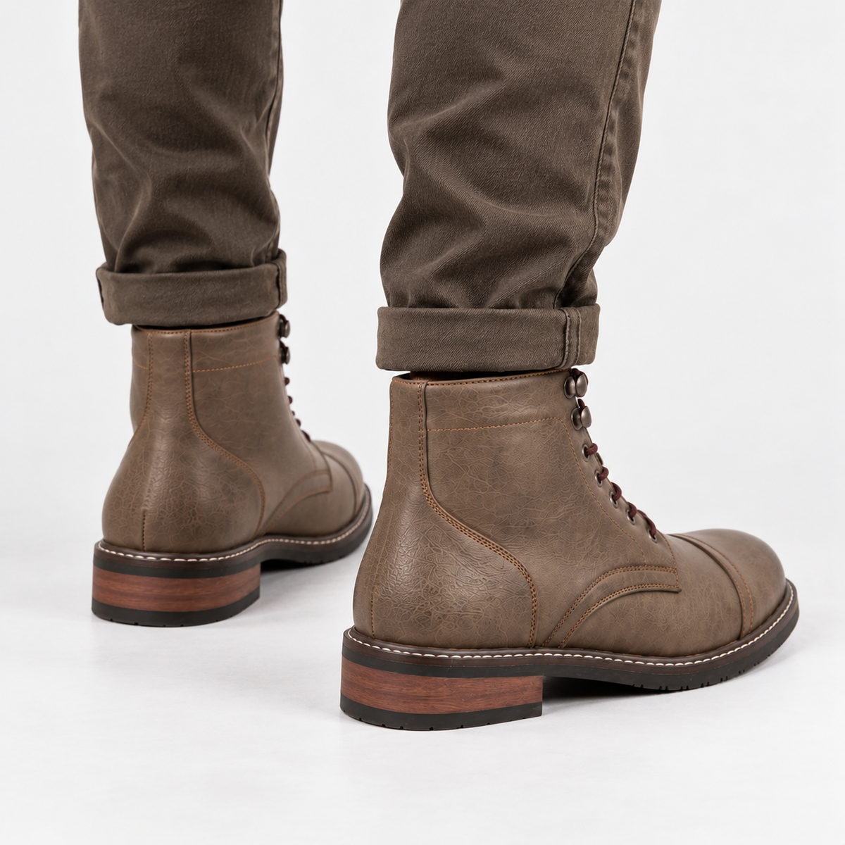 Elvane | Men's Lace-Up Boots Faux Leather Cap Toe Ankle Boots