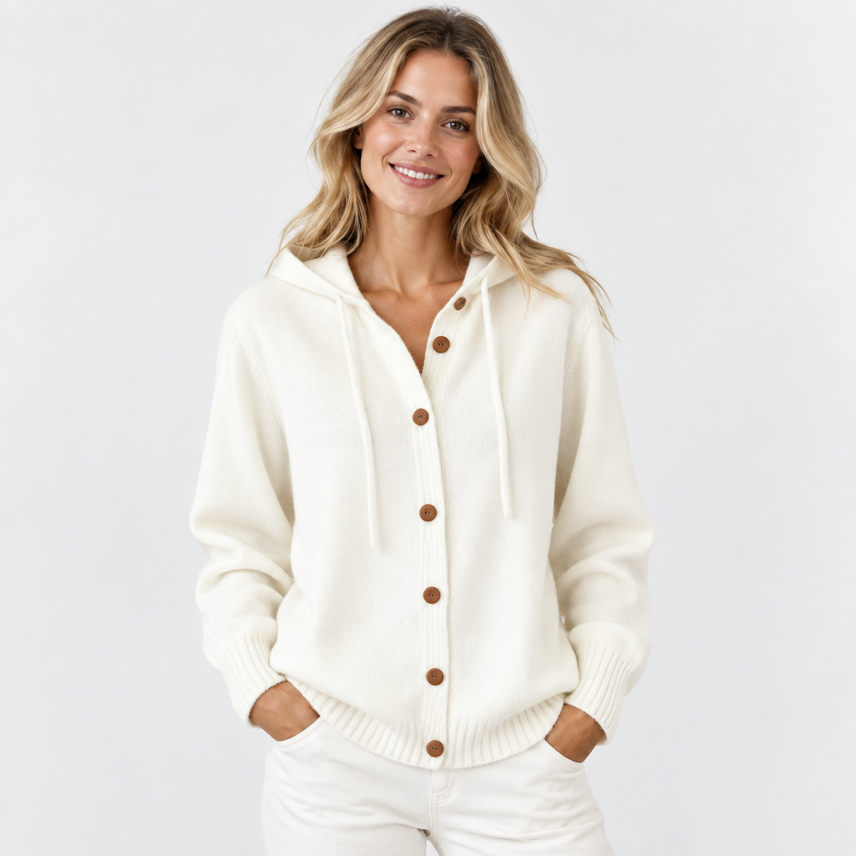 Elvane | Women's Hooded Cardigan Button Front Soft Knit Sweater