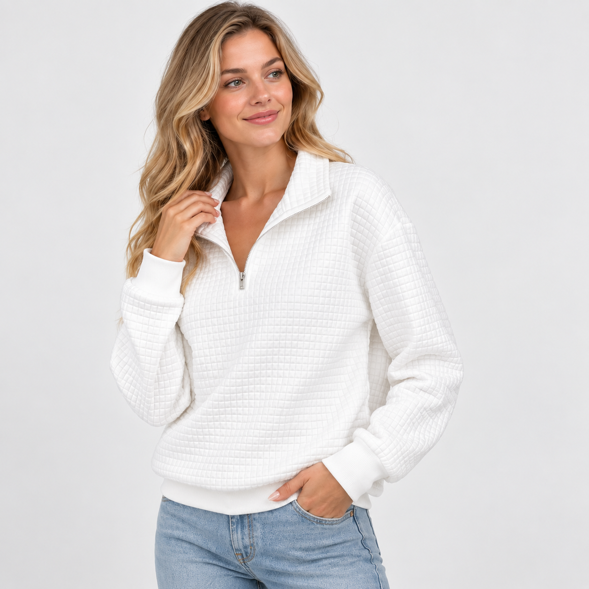 Elvane | Women's Half-Zip Pullover Cotton Blend Quilted Knit Top