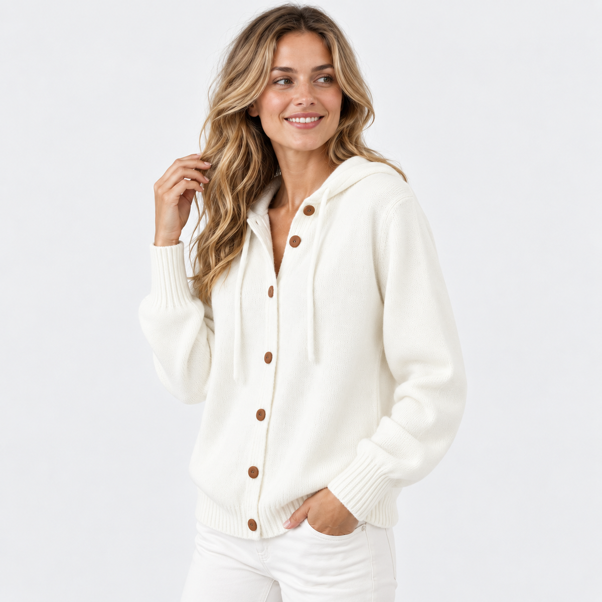 Elvane | Women's Hooded Cardigan Button Front Soft Knit Sweater