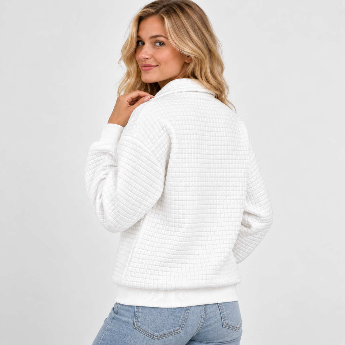 Elvane | Women's Half-Zip Pullover Cotton Blend Quilted Knit Top