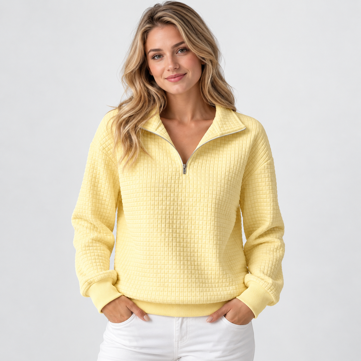 Elvane | Women's Half-Zip Pullover Cotton Blend Quilted Knit Top