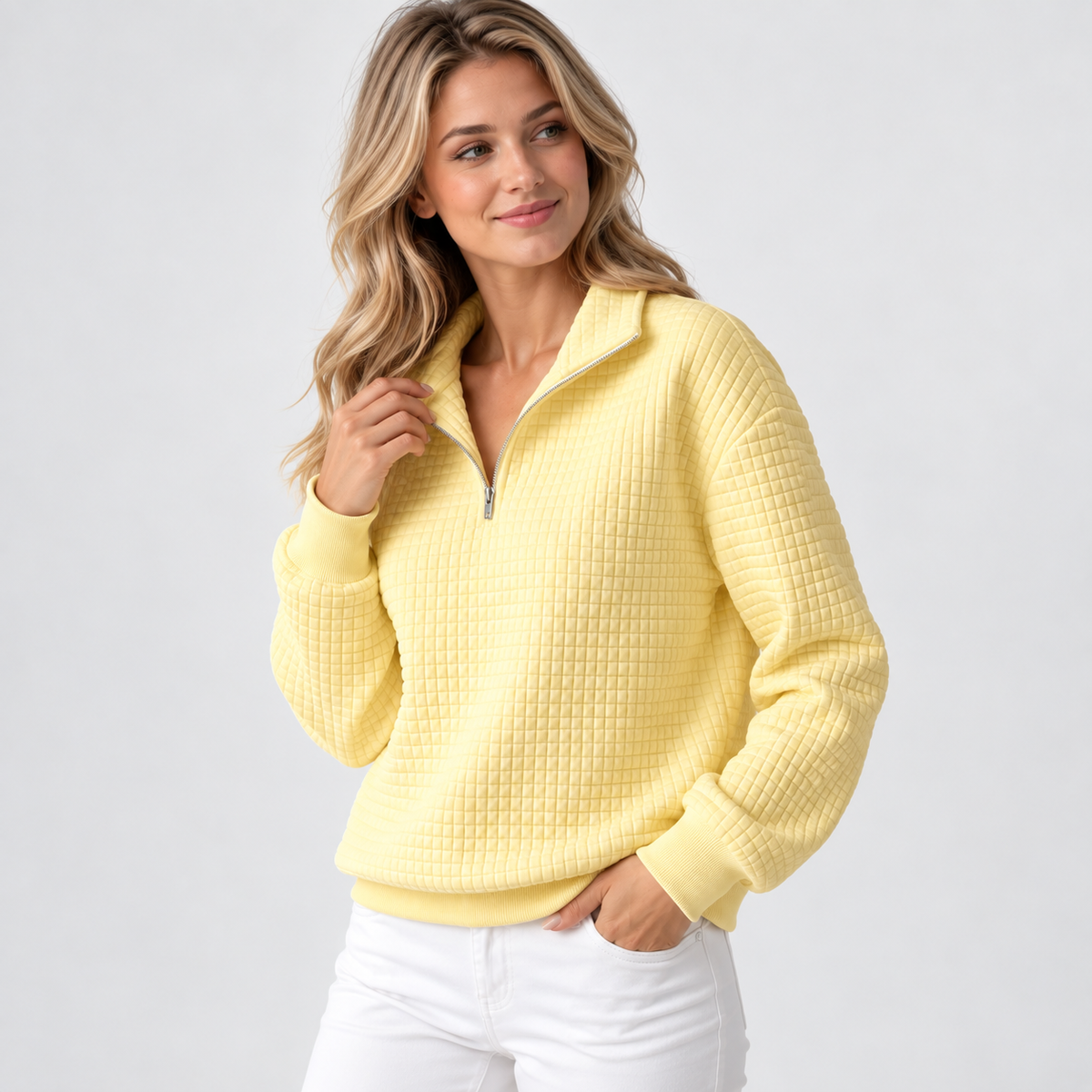 Elvane | Women's Half-Zip Pullover Cotton Blend Quilted Knit Top